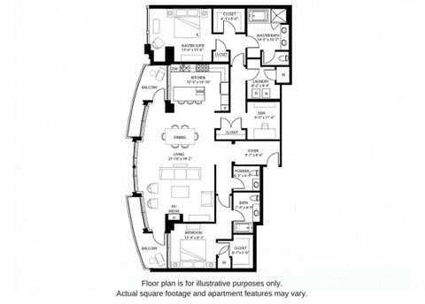 Floor plan for 2 beds, 2.5 baths, 2156 sqft